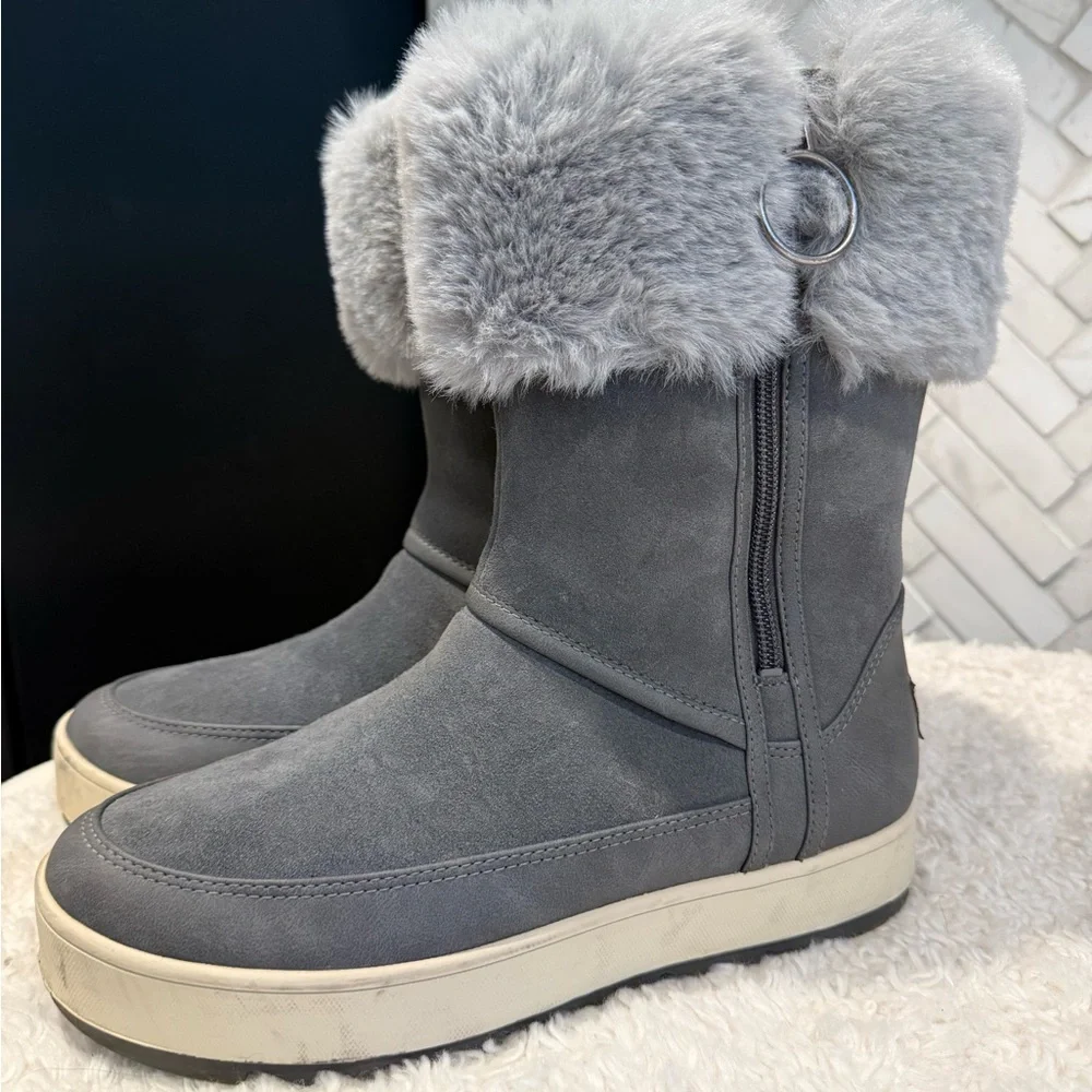 Koolaburra Gray Fur-Trimmed Winter Boots - Picture 1 of 6
